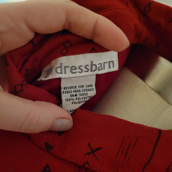 90s Abstract Print Red Plush Button Up Shirt Dressbarn XL Geometric Motif - Picture 7 of 7